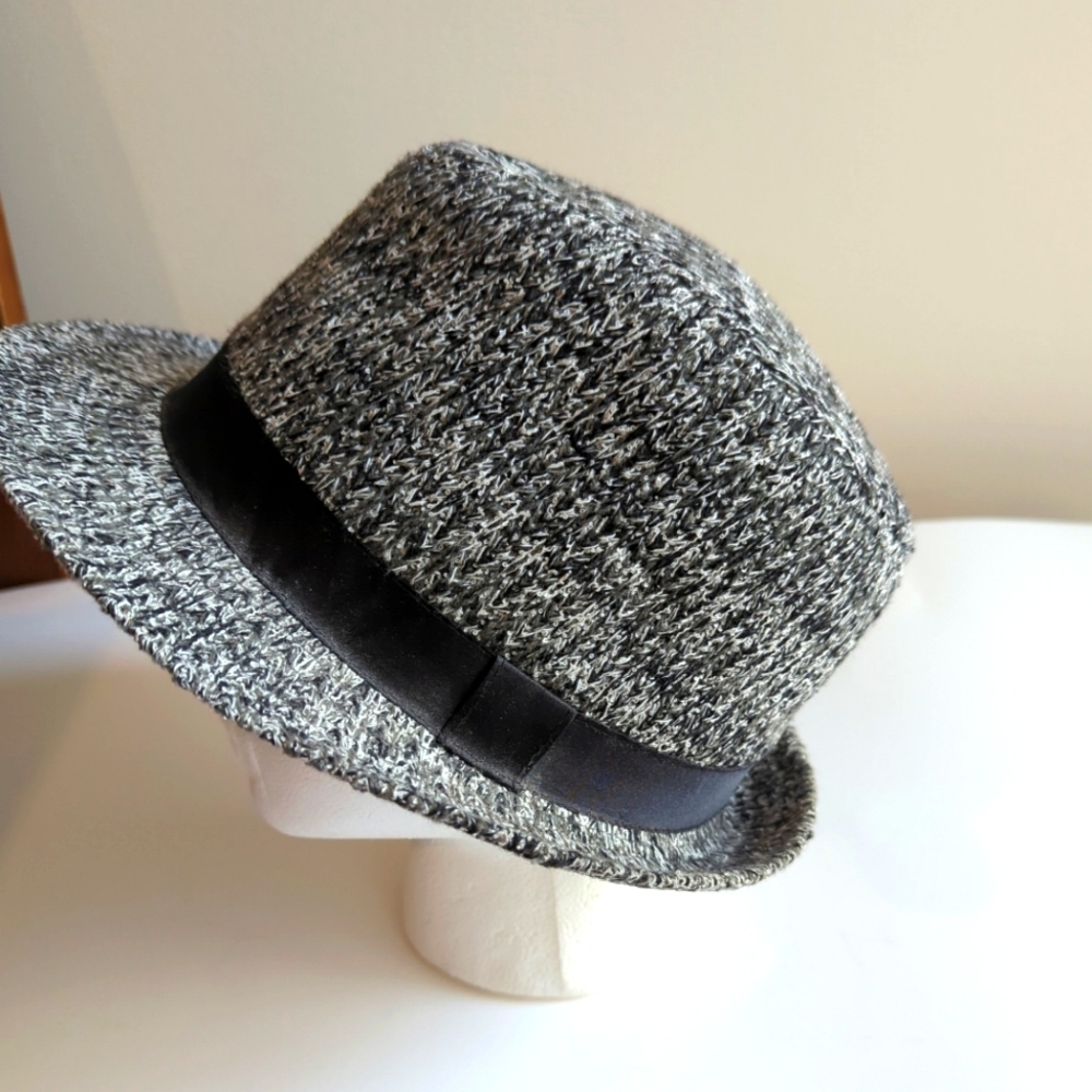 Vtg. HENSCHE Hat Co Crushable Weekend FEDORA Polyester Black and White U…